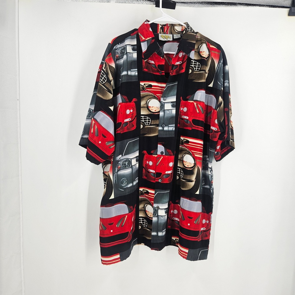 Vintage y2k Up Ro's Car Button Down Shirt  Red Black Short Sleeve Oversized Sz L